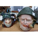 Continental vintage tobacco jar of a fisherman and a R.D. Rip Van Winkle small character jug