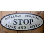Replica railroad cast iron, stop look and listen sign
