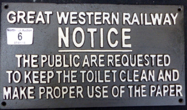Great Western railway notice cast iron replica sign