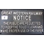 Great Western railway notice cast iron replica sign