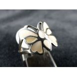Sterling silver mother of pearl butterfly ring. Size L.