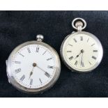 Two 935 silver fob watches, one lacking loop. Both working at lotting up.
