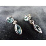 Sterling silver fancy blue topaz drop  earrings.