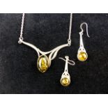 Sterling silver & manmade amber pendant and earrings set
