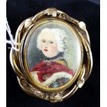 Victorian pinchbeck revolving mourning brooch with plaited hair and a woven? picture of an