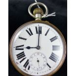 White metal crown wind goliath pocket watch.