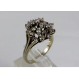 14ct white gold diamond cluster ring, size M