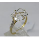 9 ct gold white topaz & diamond ring. Size N.