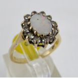 9ct gold opal and CZ cluster, recently reshaped. Size M