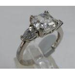 Sterling silver fancy square CZ ring ~ NEW. Size Q