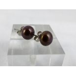 Sterling silver genuine brown pearl studs