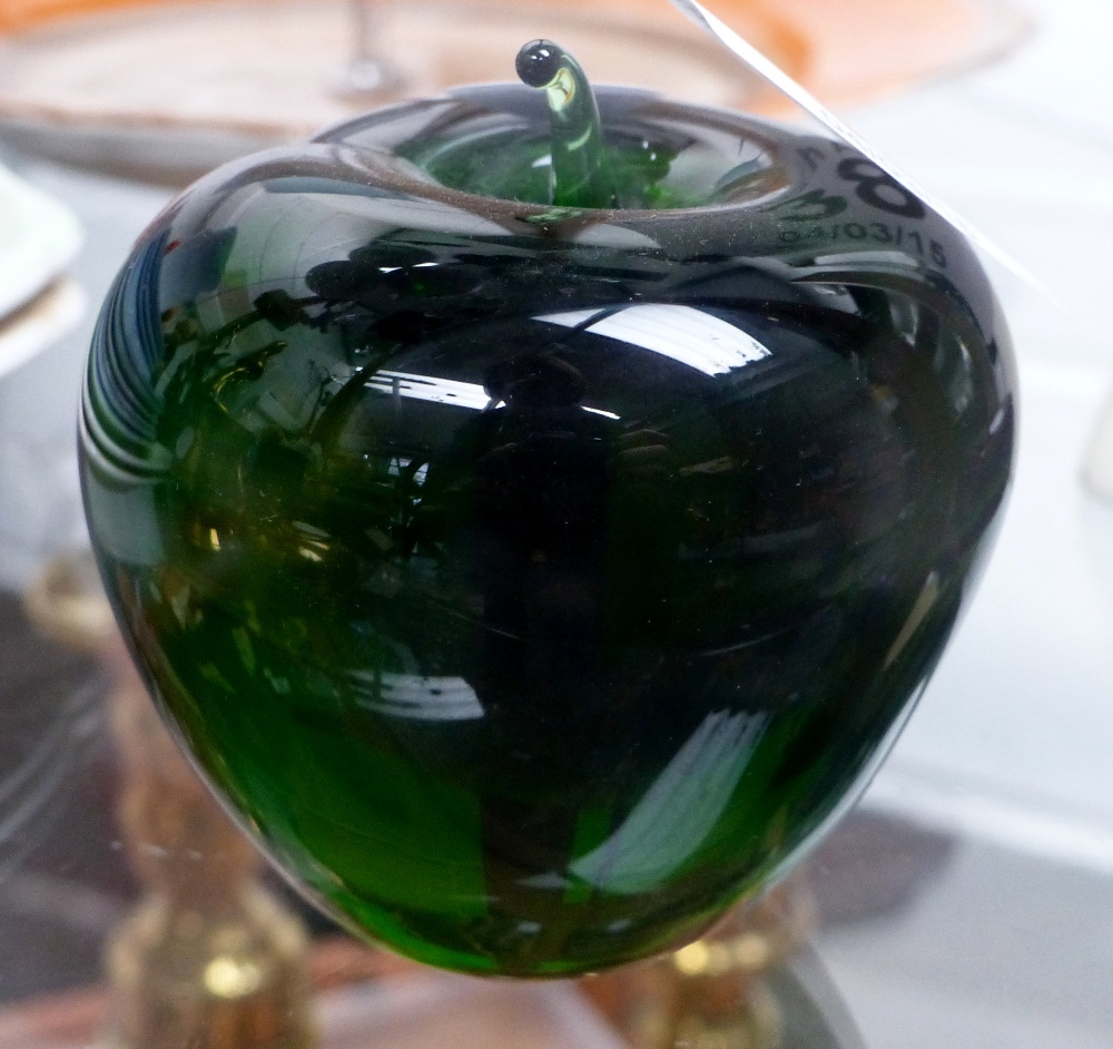 Small green glass decorative apple
