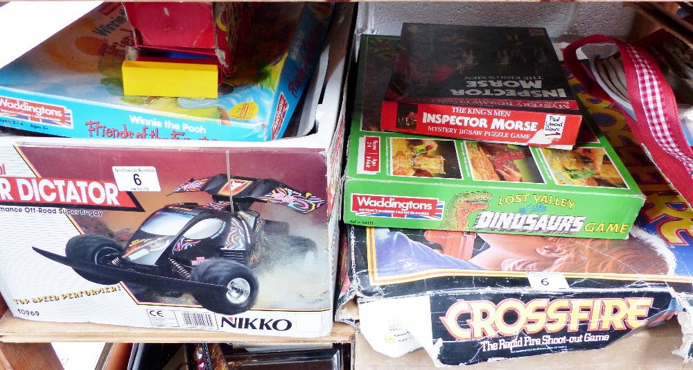 Selection of vintage childs boxed games and a radio controlled Super Dictator High Performance Off~