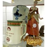 B.M & Co ICI mug with ceramic figure stamped W&R to base, plus additional vase