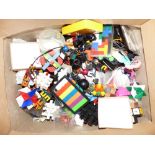 Box of mixed toys including Rubik's cube