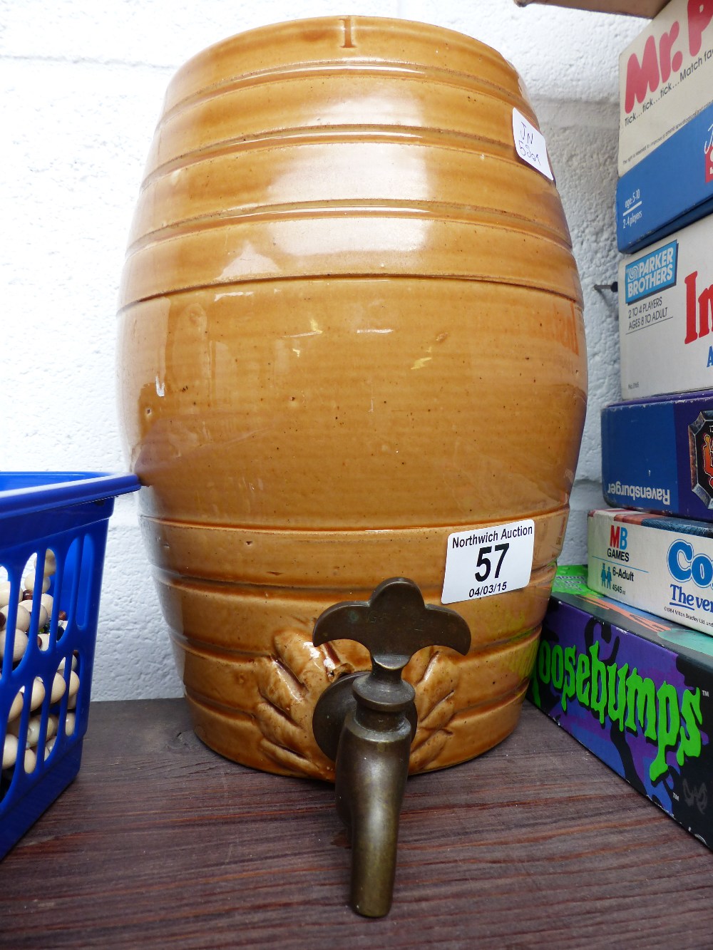 A glazed stoneware  barrel with spigot