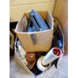 Box of mixed items including a portable typewriter and cordless screwdriver with a box of mixed