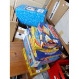 Quantity of vintage boxed childrens board games and a box of mainly ceramics including Kelsboro