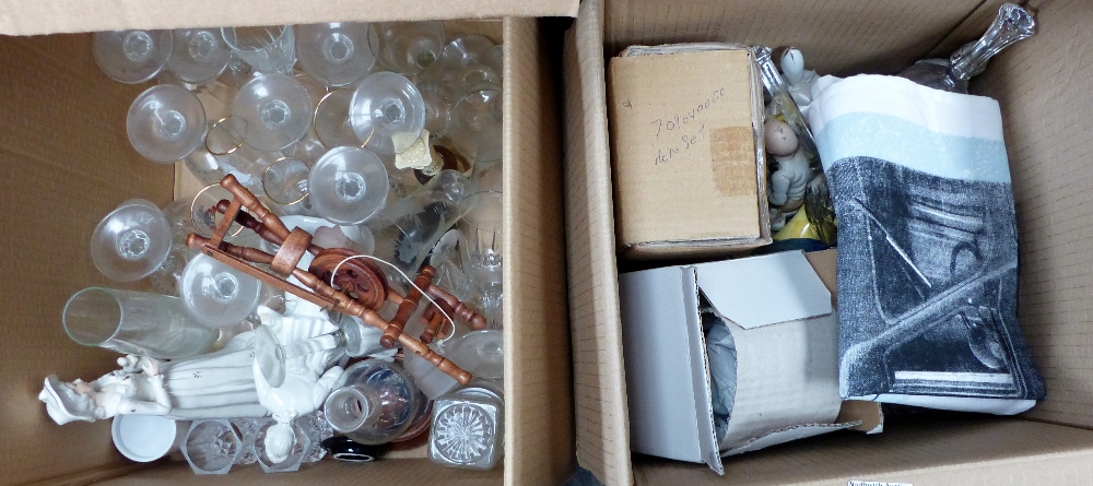 Two mixed boxes of mainly glassware and some ceramics including Capodimonte