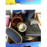 Mixed lot including cased binoculars and some silver plated ware etc