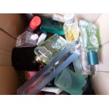 Mixed box of used and unused perfume and aftershaves including Adidas, Black Suede etc