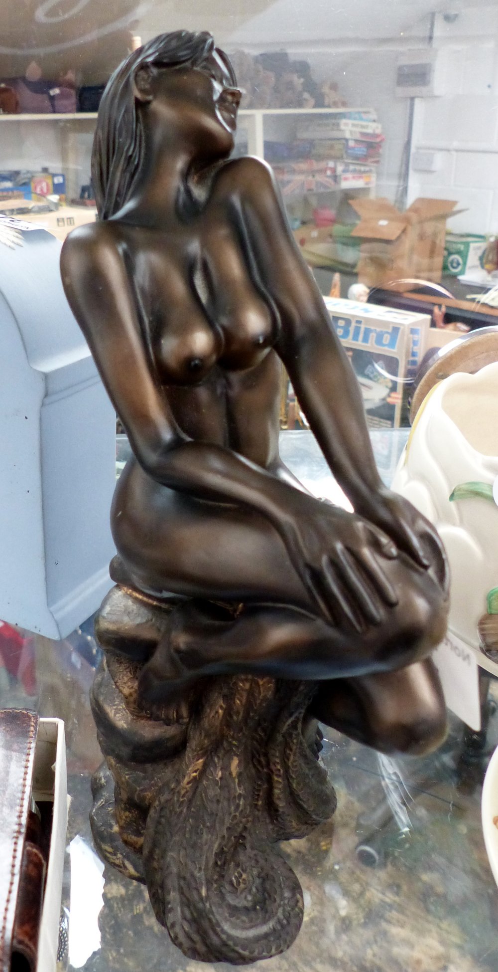 Spelter figure of a nude on rock by The Leonardo Collection. H: 26 cm