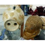 Ceramic money box in the form of a pig, plus a hedgehog mantle ornament