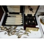 Quantity of cased and loose silver plated flatware and a Citizen Melody alarm clock
