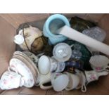 Box of mixed ceramics including Colclough and Queen Anne ware