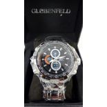 Globenfeld gents chronograph wristwatch on stainless steel strap. New in box.