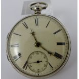 Hallmarked silver key wind pocket watch, London 1865.