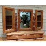 Pine dressing table mirror with two drawers