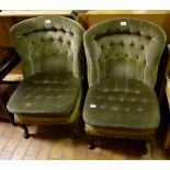 Pair of button backed velvet dressing room chairs