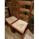 Pair of pine rush seated dining chairs