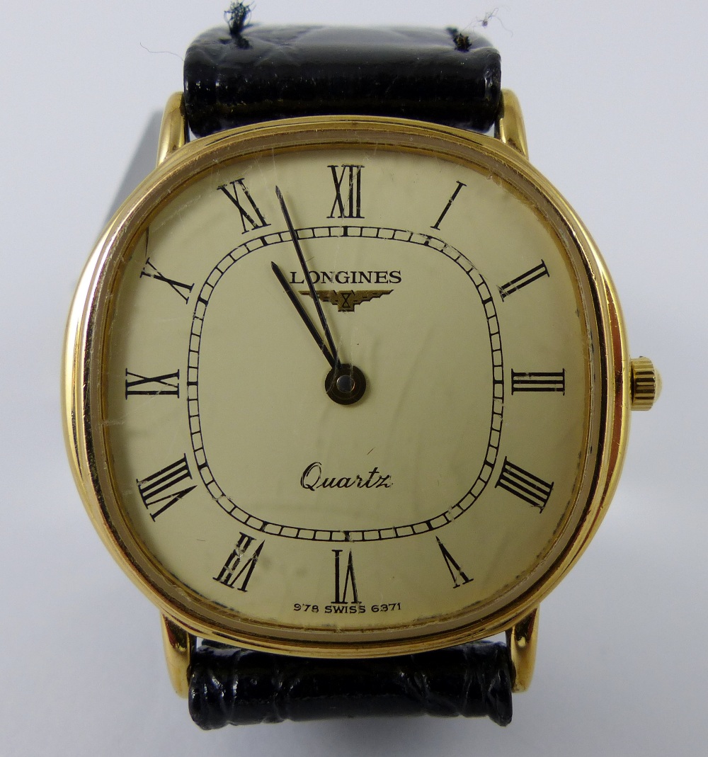 Longines gents quartz watch with leather strap