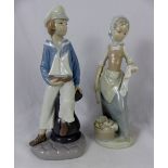 Lladro figurine Sailor Boy with Boat and Nao Washer Girl