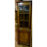 Walnut glazed corner unit, H 183cm