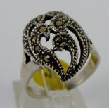 Sterling silver fancy marcasite ring, size P