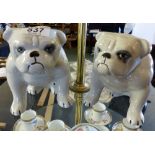 Two large Lorna Bailey ceramic bulldogs, black and blue Union Jack design, H 15cm