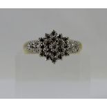 9ct gold fancy diamond cluster ring, size O