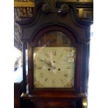 Enoch Hawkley Nantwich longcase 8 day clock in oak and mahogany case. Case cut down