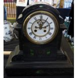 Large slate mantle clock. with malachite detail. H: 39 cm