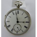 Hallmarked silver open faces pocket watch. London 1865.