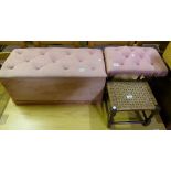 Uholstered blanket box with matching stool and a footstool