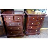 Pair of mahogany bedside drawers with serpentine front and further two short over three long drawers