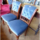 Set of four upholstered part spindle~backed Edwardian dining chairs. A/F ~ slight damage to two