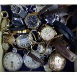 Jewellery box of vintage wristwatches and pocket watches, Kienzle, Smiths etc