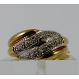 9ct gold diamond set two row fancy ring, size N/O. W: 4.9g