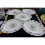 Five Royal Albert oval plates, Petite Point china pattern