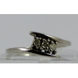 9 ct white gold diamond trilogy ring. Size N.